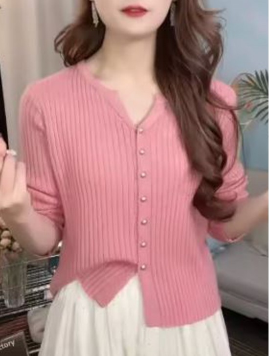 V-Neck Long Sleeve Knitted Open Cardigan